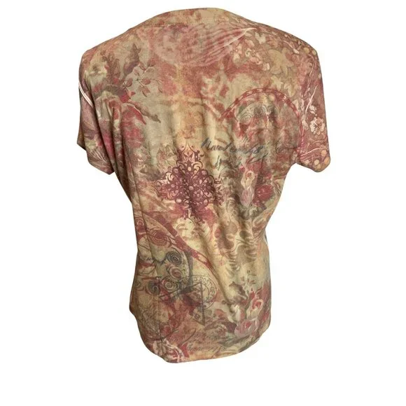 Yukiko Vintage Style Boho T-Shirt Rhinestone Embellishment & Floral Design XL - Picture 5 of 8